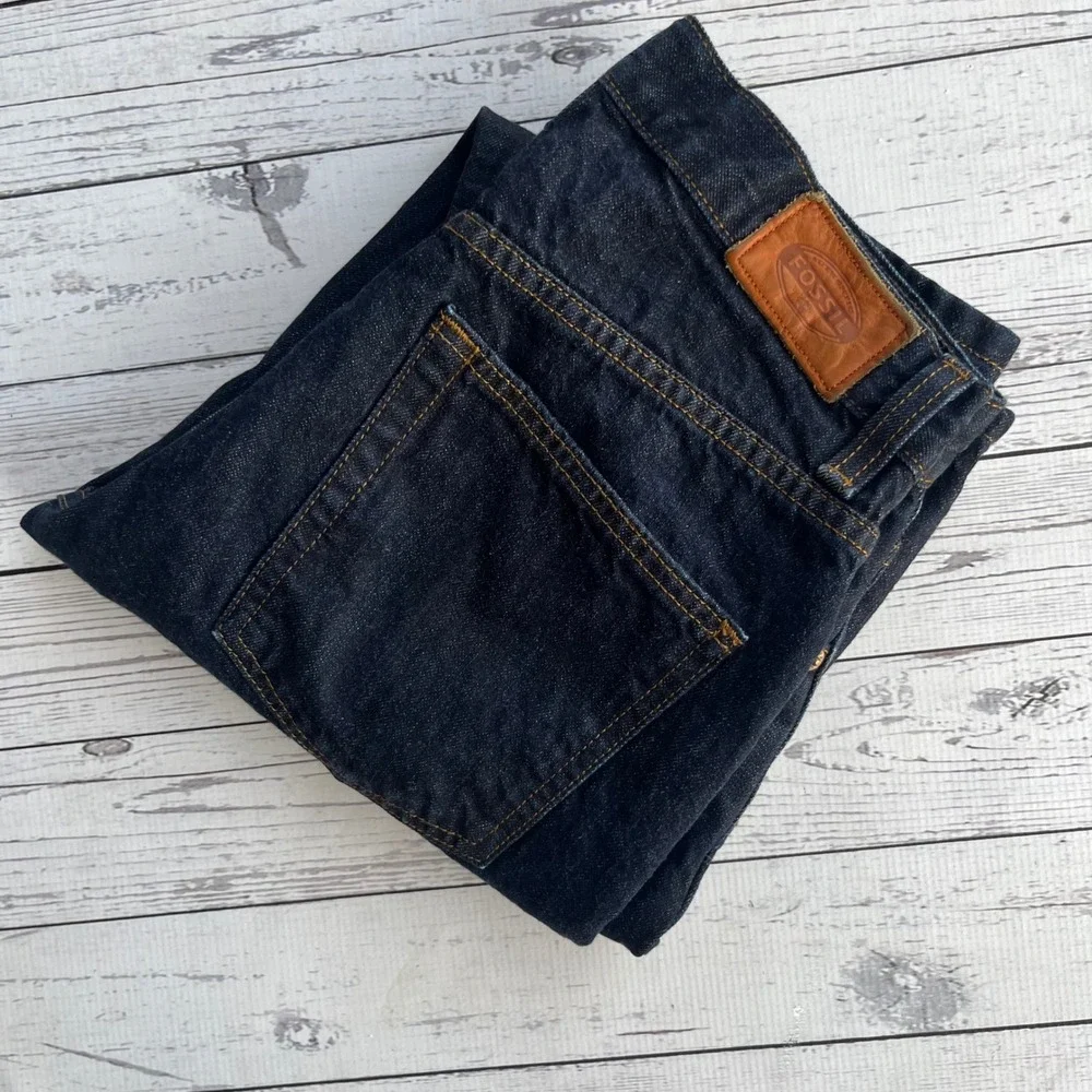 Fossil Mens Vintage Straight Dark Indigo Button Fly Jeans‎ Y2K Streetwear 30x32